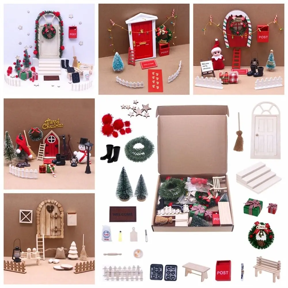 Craft Gift String Hat DollHouse Elf Kit Mini Tree Wreath Fairy Toy House Simulation Miniature Scene Miniature Elf Door Kids Toy