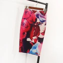New Spring and Summer Women's Solid Colors Printed Split High Waist Zipper Bag Hip Korean Fashion Casual Commuter Skirt