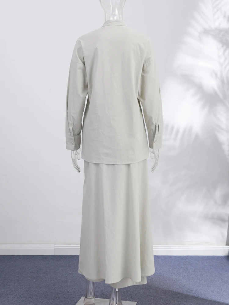 Spitzenrock, Hemd, weit geschnittene Hose, 3-teiliger Anzug für Damen, elegante Bluse mit Reverskragen, langen Ärmeln und Einreiher, Old-Money-Outfit – Detail 7