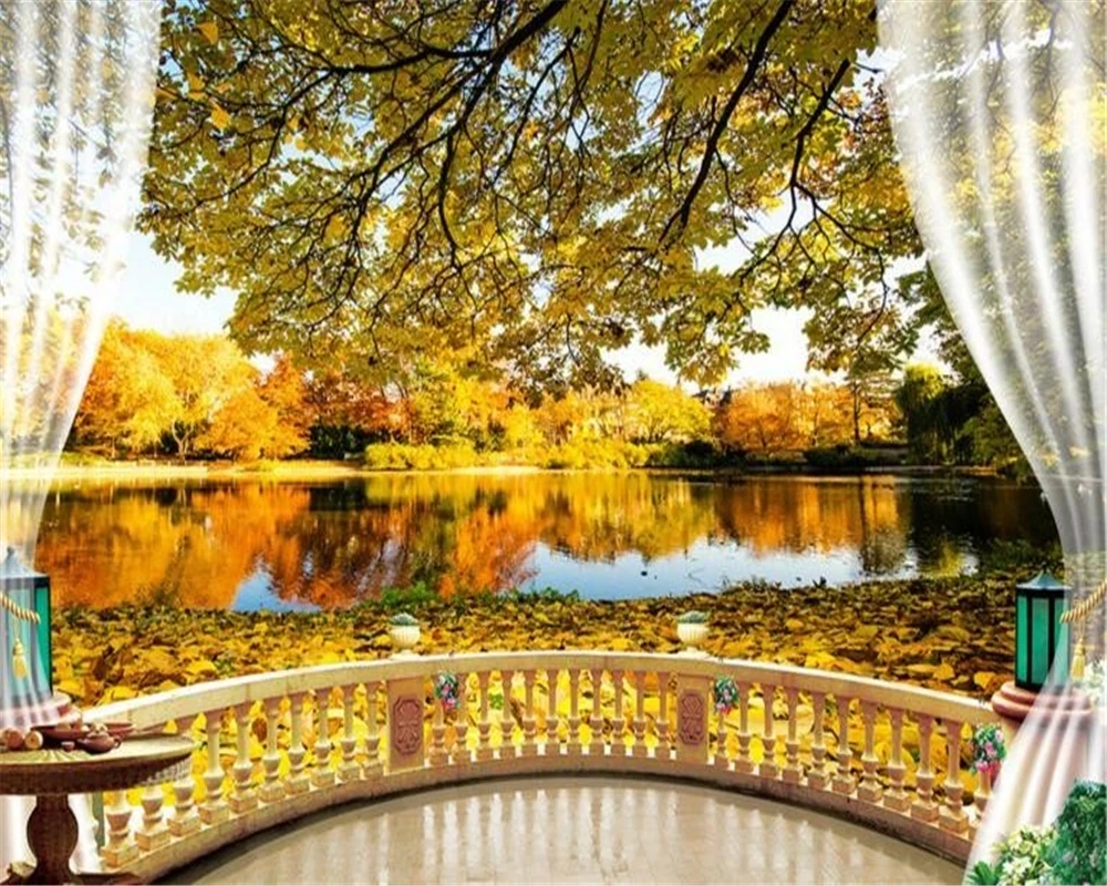 Customized Tree Shade Fall Foliage Balcony 3D Wallpaper Photo Bedroom mural autumn restaurant Living room TV background wall 8d
