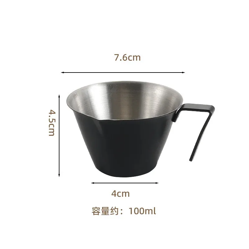 

Stainless steel Italian espresso measuring cup with handle, single mouthed metal silver white black tricolor, （100ml）