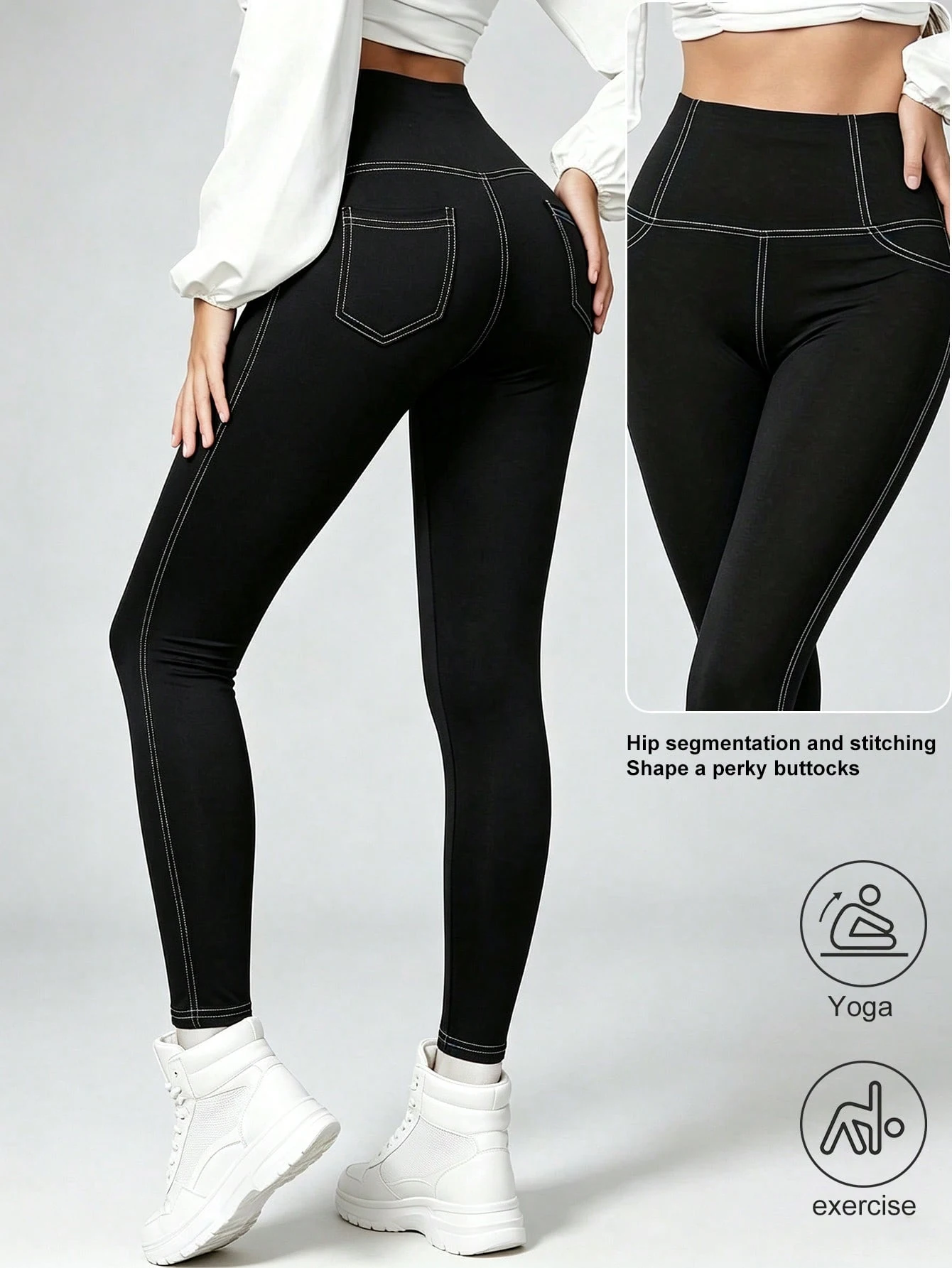 Imitation Denim Yoga Leggings with High Elasticity Slim High Waist Lifted Buttocks Sports and Fitness Fashion Leggings for Women