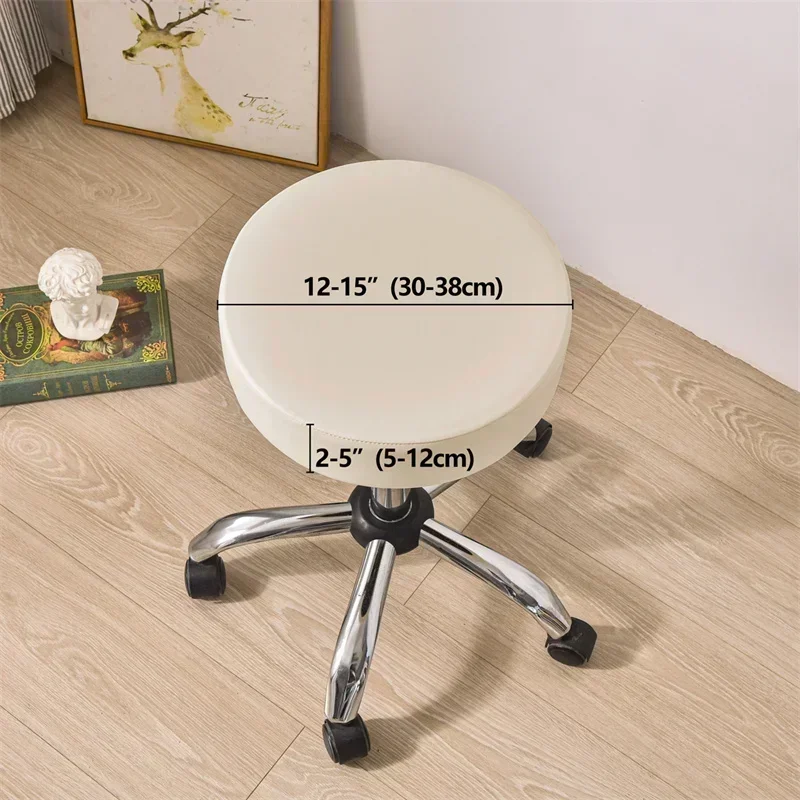 Waterproof Oil-proof Elastic Footstool Covers PU Leather Round Stool Cover Soild All Inclusive Bar Chair Seat Cushion Slipcover