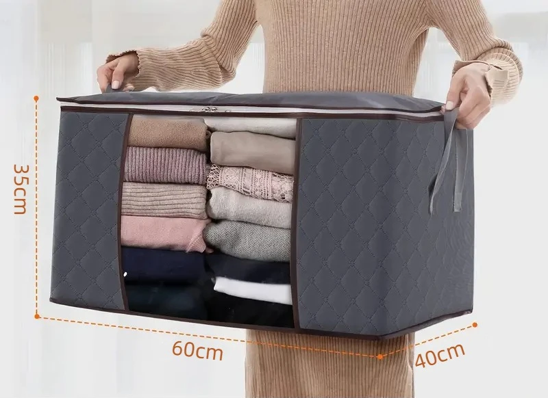 حقيبة تخزين بمقبض كبير جدًا - حقيبة تنظيم الملابس واللحاف المحمولة مع نافذة، مادة بوليستر متينة، مناسبة لـ