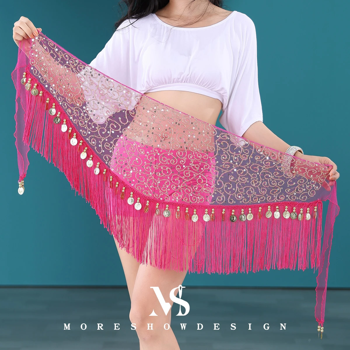 Akcesoria do tańca brzucha Pas z łańcuszkiem dla kobiet Występ na scenie Pas biodrowy Odzież taneczna Moneta Szalik na biodra Rekwizyty do ćwiczeń tanecznych