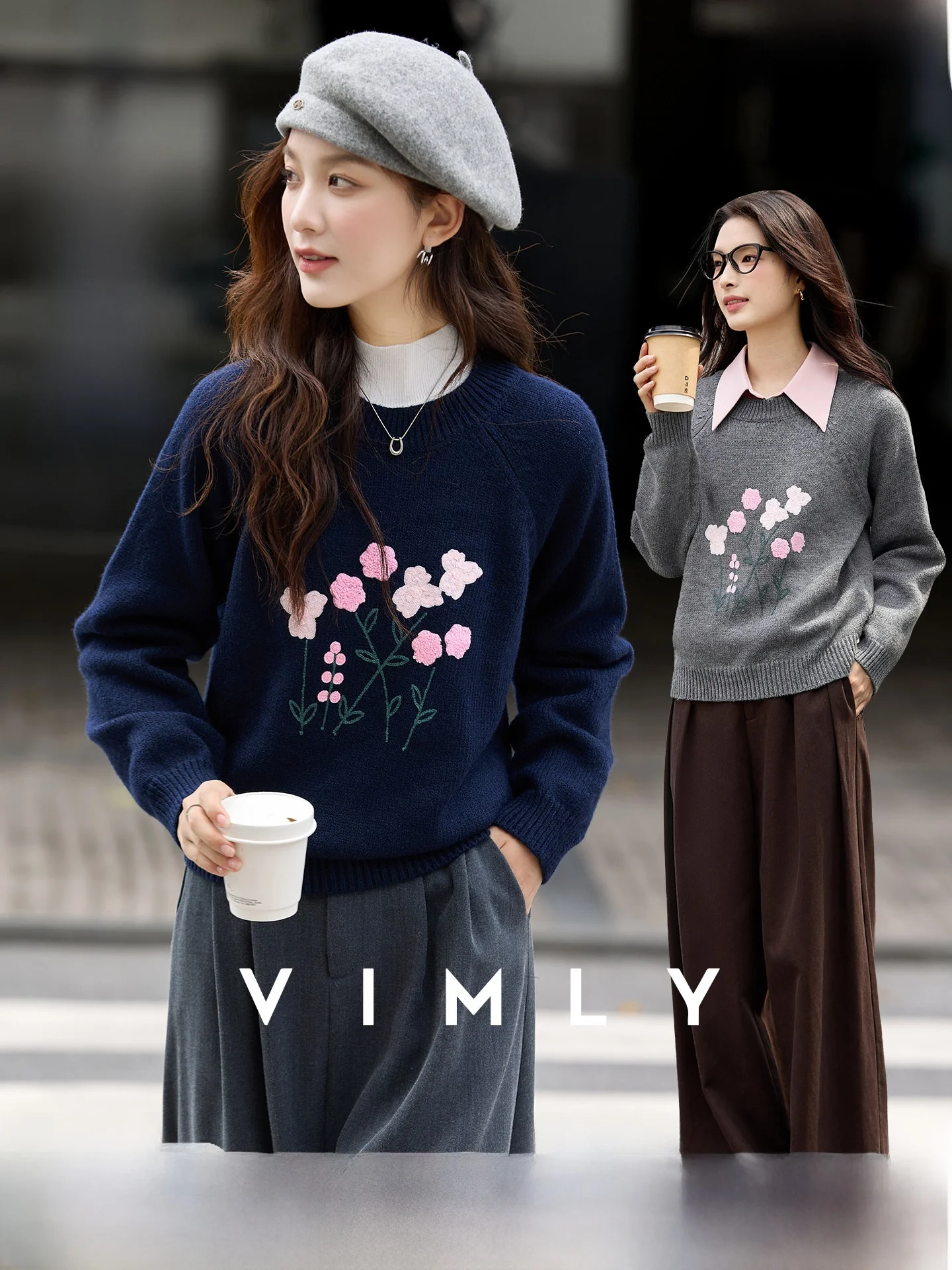 

Women's Floral Embroidered Overhead Knitwear Soft Polyester Wool Blend Long Sve round Ne Casual Sle Autumn New Faion