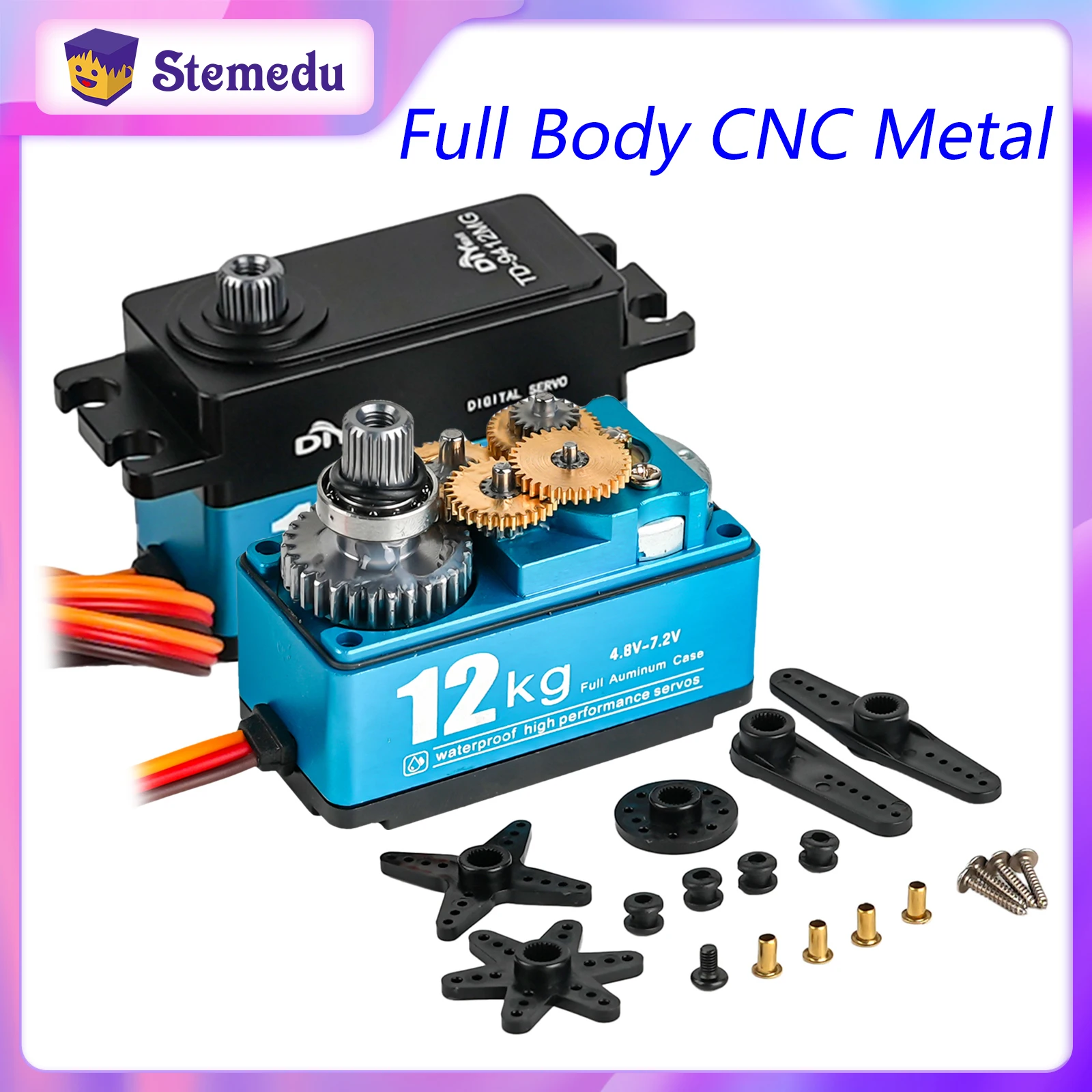 

TD-9412MG 7.4V 12KG Low Profile Digital Servo Full CNC Metal 180/270/360 Degree Short Model for 1:10 1:8 RC Car Robot Helicopter