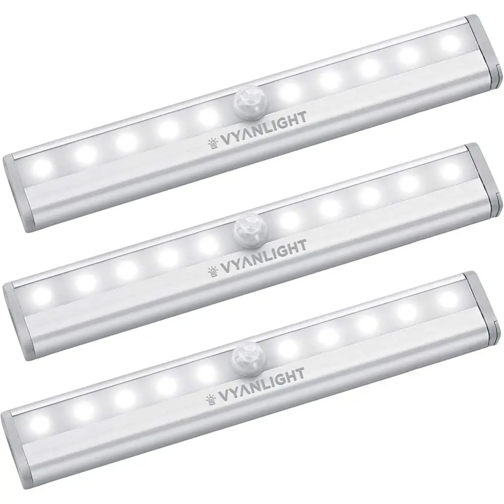

Motion Sensor LED Light Strips, 10-Piece Set for Kitchen, Closet, and Bathroom - Battery-Powered, Easy Peel and Stick, 3-Pack