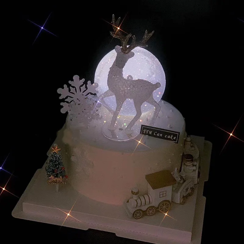 Crystal Elk Christmas Happy Cake Topper Decoration sparkling BElk irthday Cake Toppers for Home Xmas Party Gift Baking Supplies