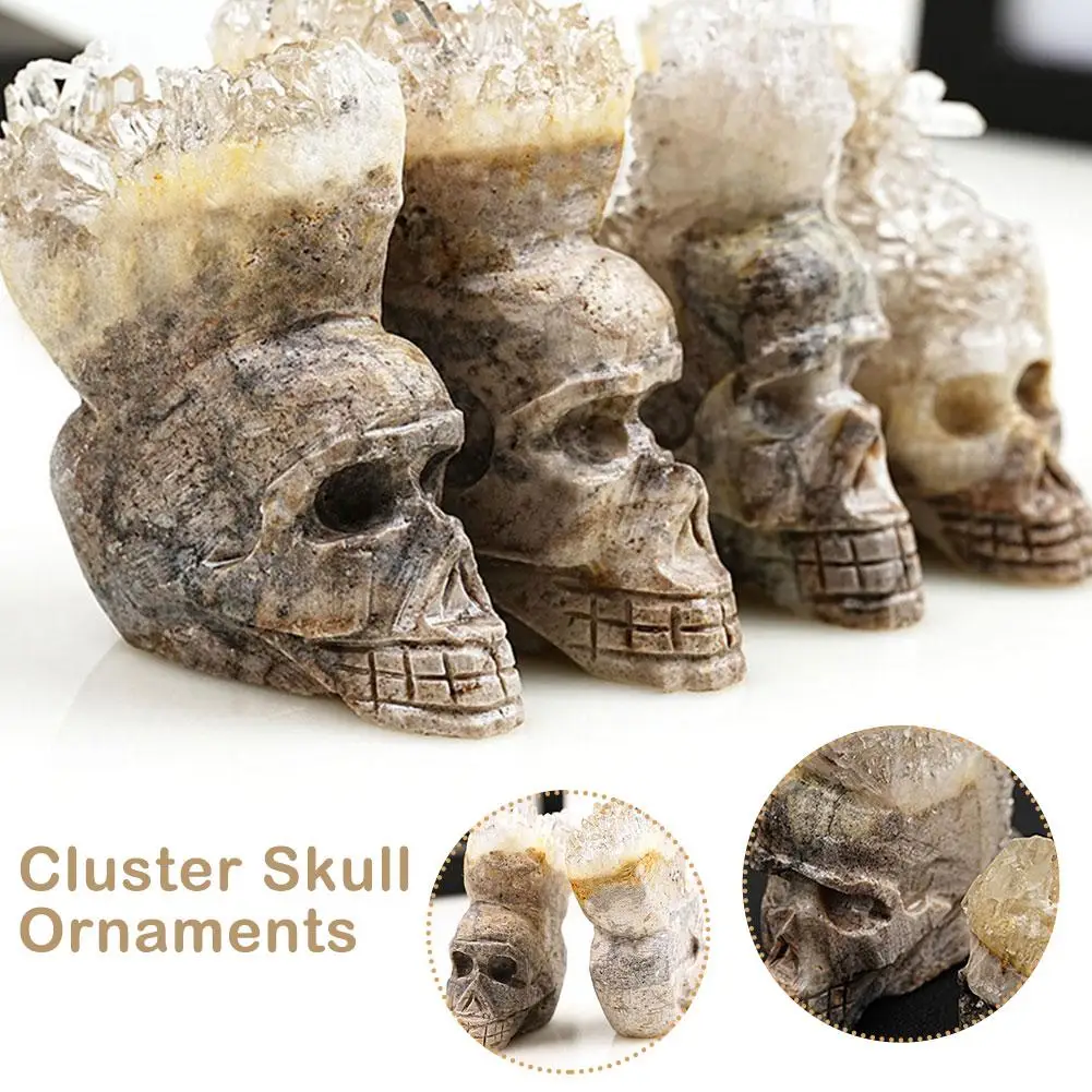 Natural Crystal Cute Skull Shaped Cluster Original Penetration Piece Friend Ornament Crystal Mineral Gift Stone Specimen Hi J5t8