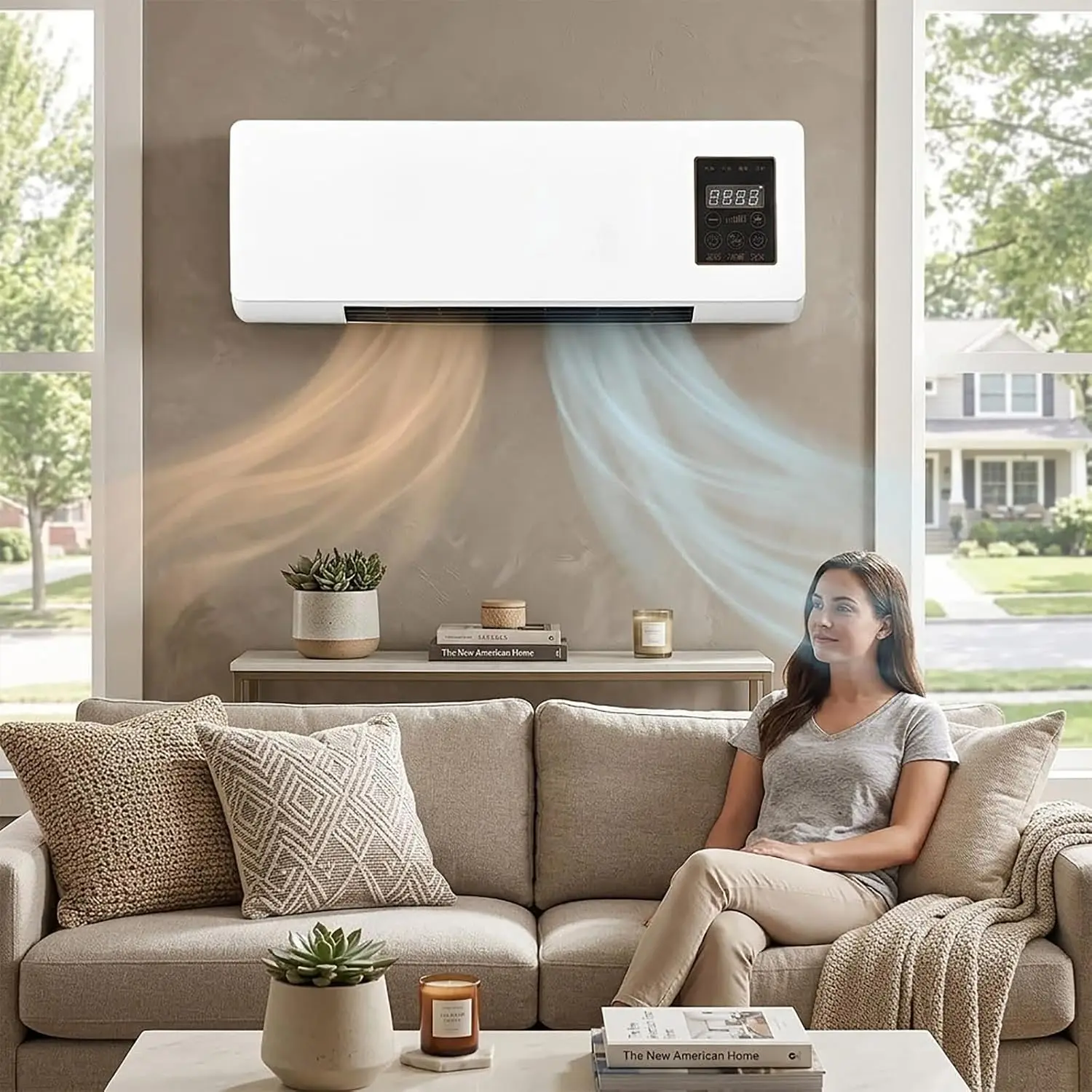 Portable Wall Mounted Air Conditioner Fan, 2-in-1 Cooling Air Conditioner and Heater Combo, Quiet Smart AC Unit with Remote & Timer for Bedroom, Garage, Basement, Office(White)