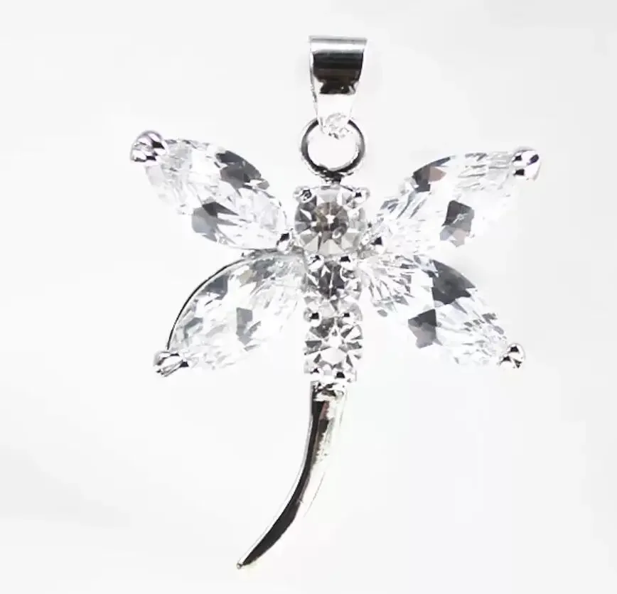 

Fashion zircon Dragonfly white silver plated pendant full size: 29x35mm