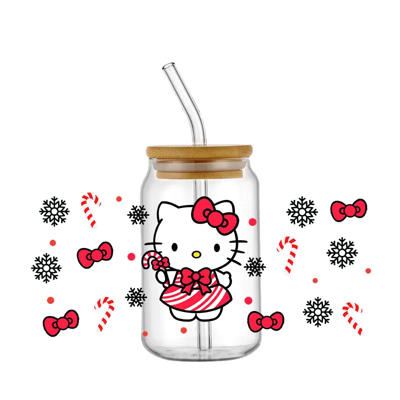 Imagem -04 - Sanrio Olá Kitty Copo dos Desenhos Animados Wraps Etiqueta de Transferência para Vidro Libbey Can Garrafa Lavável Faça Você Mesmo Custom 16oz uv Dtf