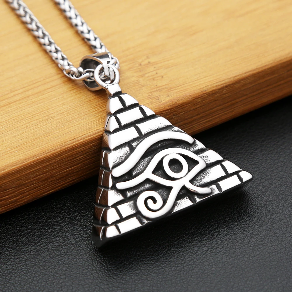 Vintage Stainless Steel Eye Of Horus Pendant Necklace Unique Fashion Egyptian Pyramid Necklaces For Men Amulet Jewelry Wholesale