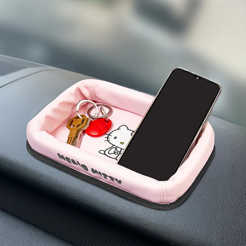 

Kawaii Hello Kitty Car Storage Box Dashboard Storage Box Anime Cartoon Cute Adhesive Shelf Interior Decoration Girl Gifts Toys