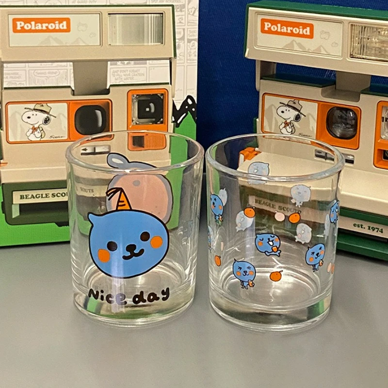 

Cute Cartoon Glass Water Cup Transparent Breakfast Milk Oats Cup Office Home Couple Heat-Resistant Milk Cups Office Drinkware