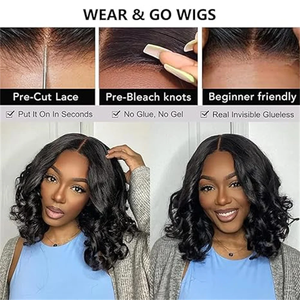 Glueless Wigs Human Hair Pre Plucked Pre Cut 5x5 HD Lace Closure Wigs Human Hair Wear And Go Glueless Wig 180% Density Body Wave