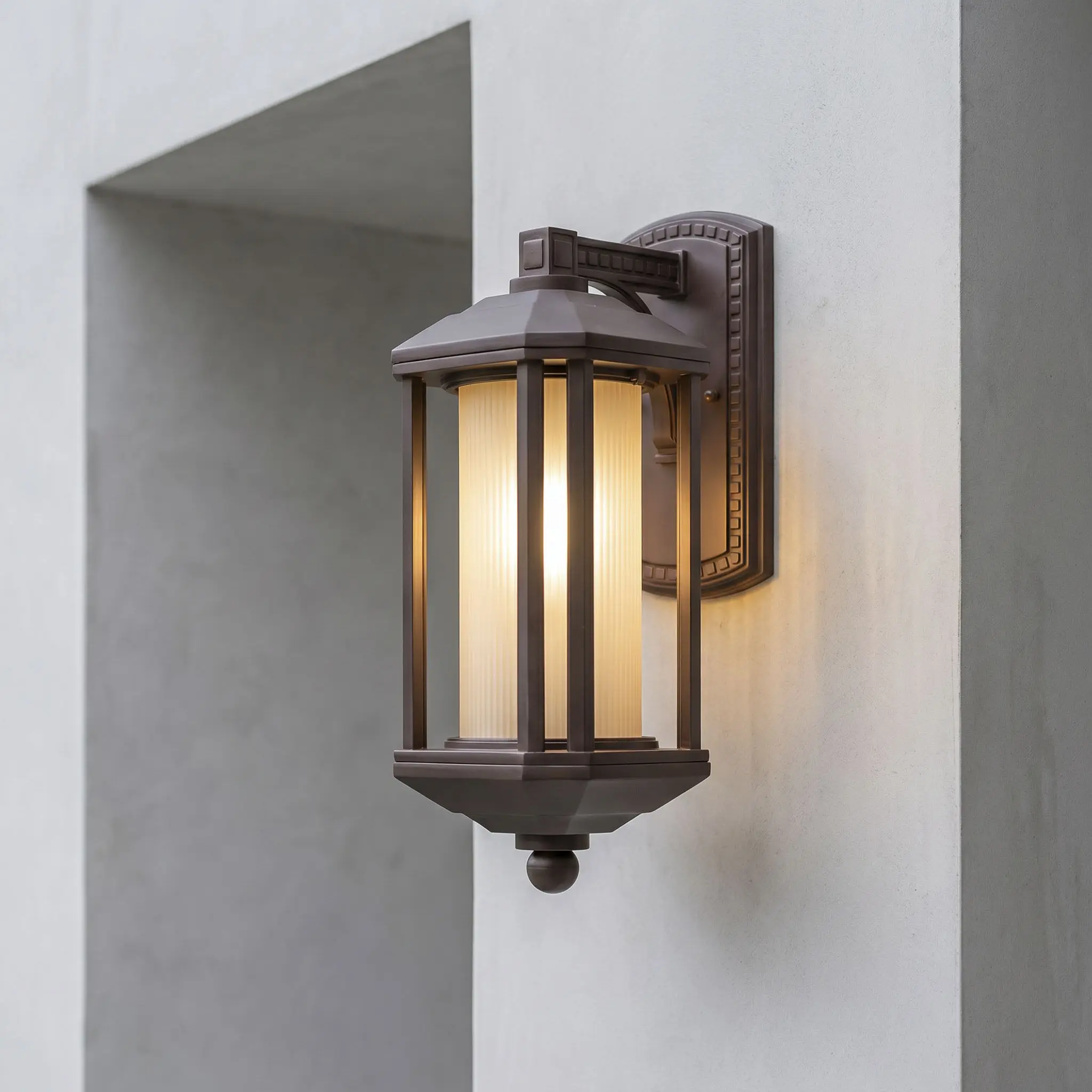 Rose Gold Outdoor Porch Wall Lights Garden Wall Sconces  Tawny Striped Cylinder Glass Shade Corridor Hallway Balcony Wall Lamp