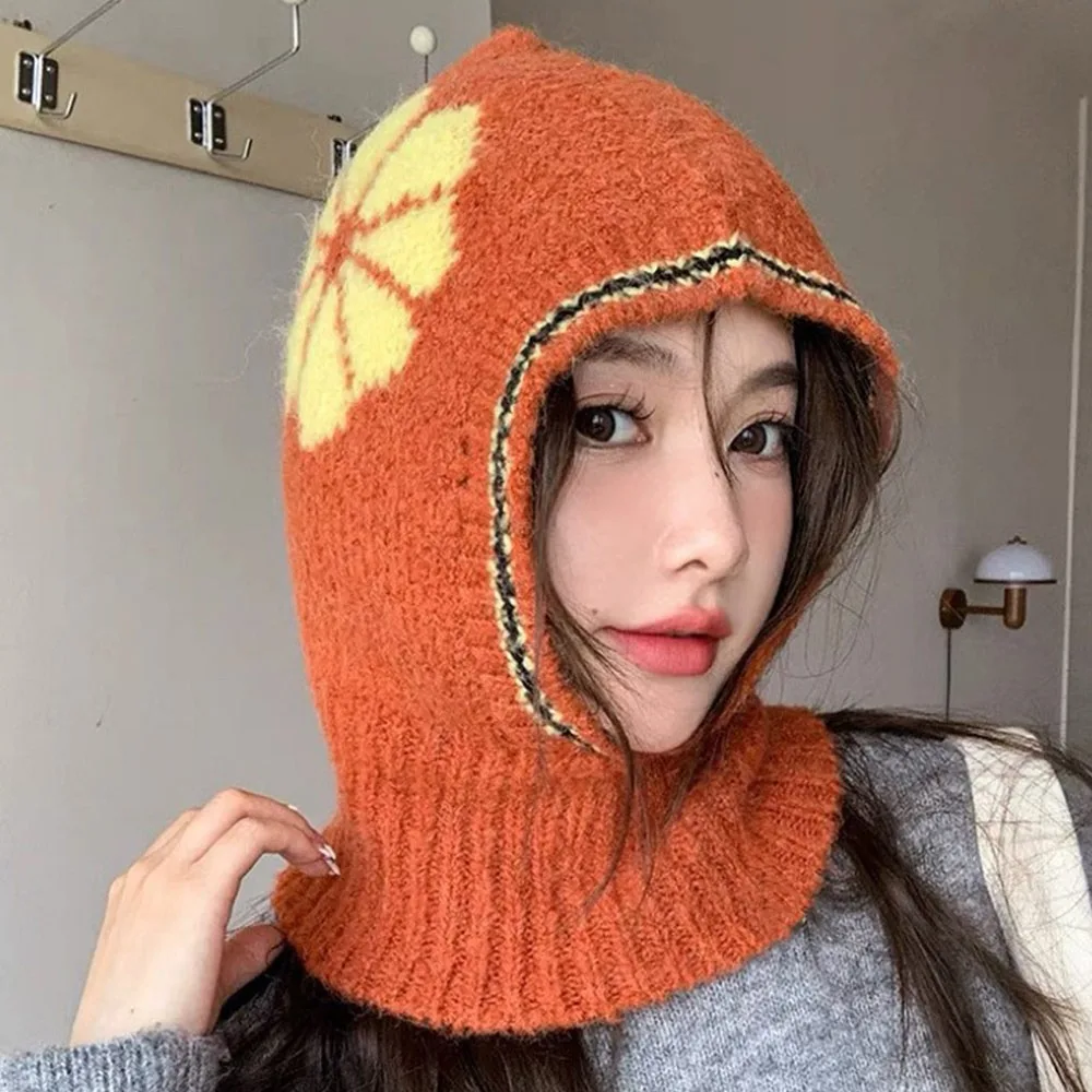 

Winter Warm Knitted Balaclavas Windproof Headgear Neck Warmer Masked Cap Ear Protection Pullover Cap Warm Neck Protection