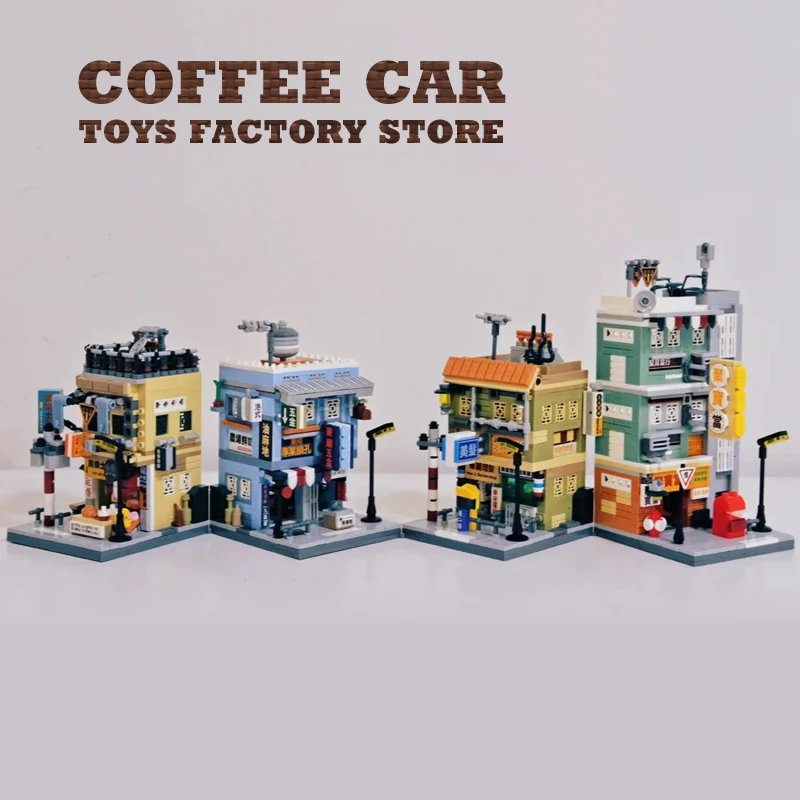 HongKong Style Shop Building Micro Blocks Retro City Street View Store Bricks MOC Model Old House Children Toys Adult Kids Gifts