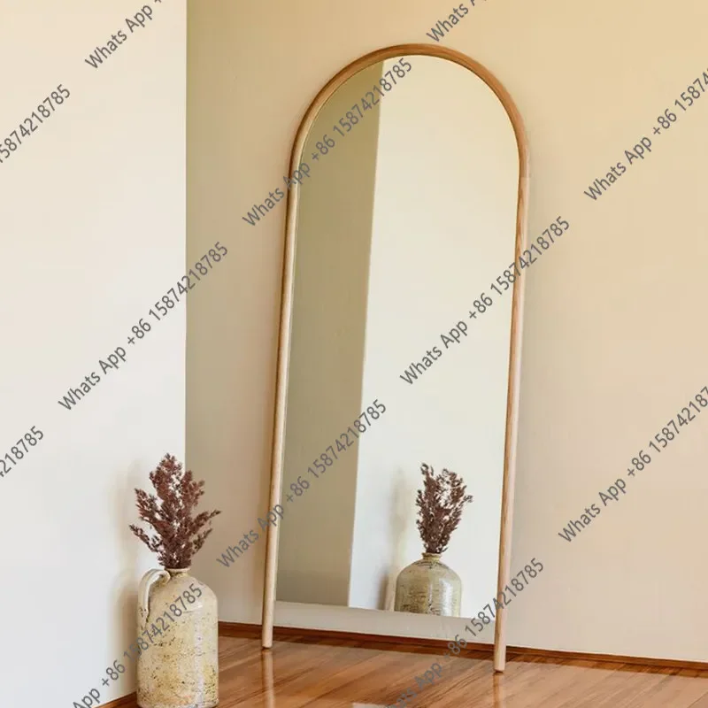 A65 American Retro Full-body Mirror Light Luxury, Wind-mounted Wall, Wall-mounted Arched Floor-to-ceiling Mirror French Wooden F