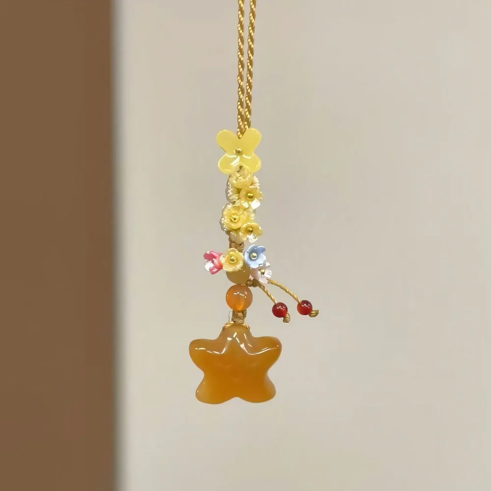 Ice Transparent Star Flower Pendant Sweet and Cute Bag Decoration Mobile Bag Pendant Chinese Style Beaded Mobile Phone Strap