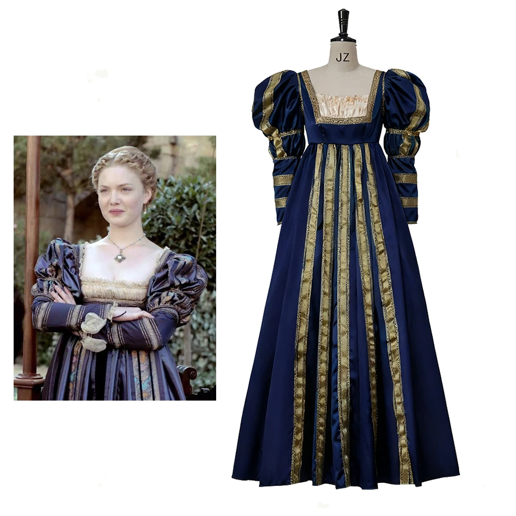 

New The Borgias Cosplay Lucrezia Borgia Cosplay Blue Dress Italian Renaissance Alexander VI Costume Regency High Waistline Gown