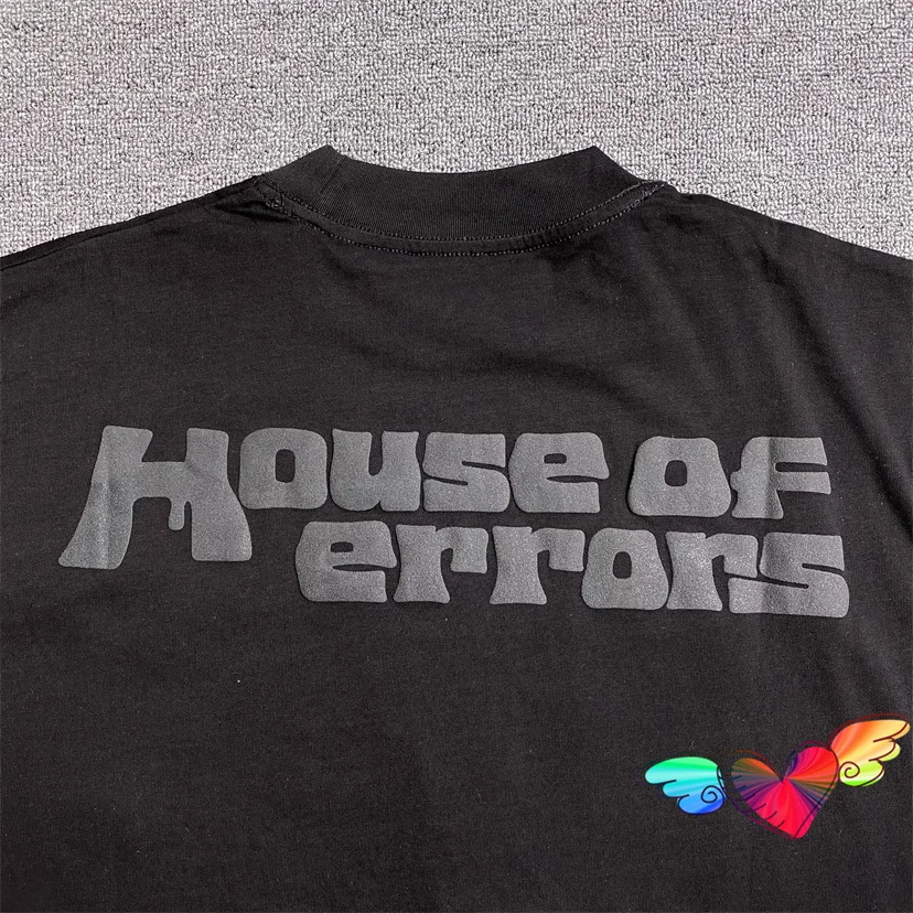 Vintage Black House Of Errors Eye Tee Men Women Puff Print House Of Errors Logo T-shirt High Street Tops Oversize Short Sleeve