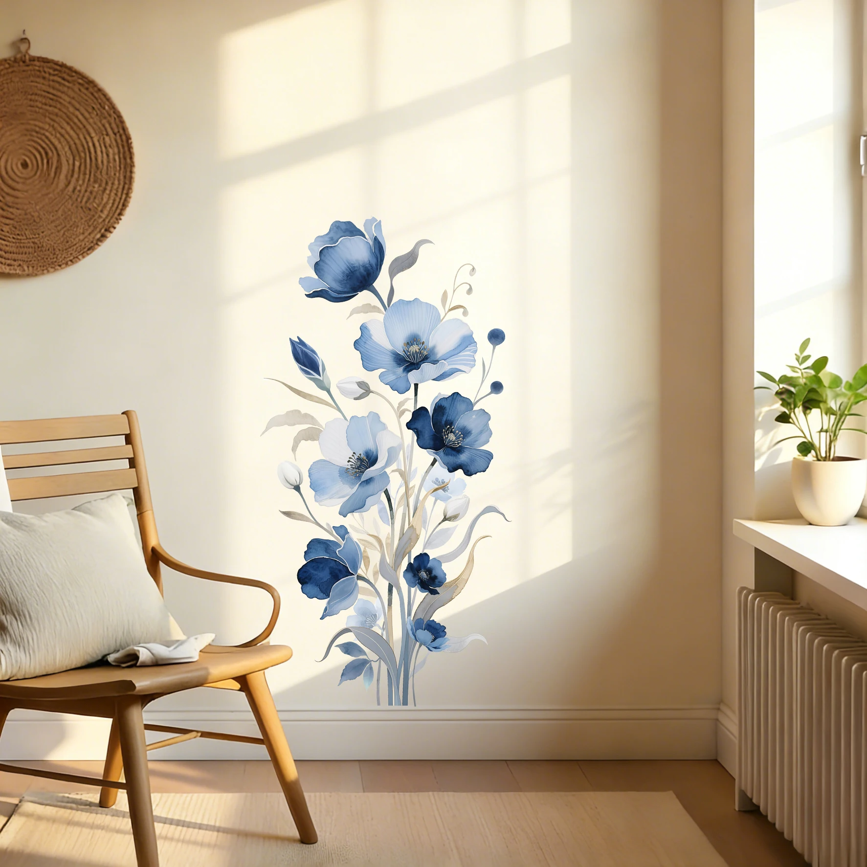 Fresh Blue Watercolor Relief Flower Wall Decoration for Living Room Background, Perfect for Bedrooms and Home Beautification.