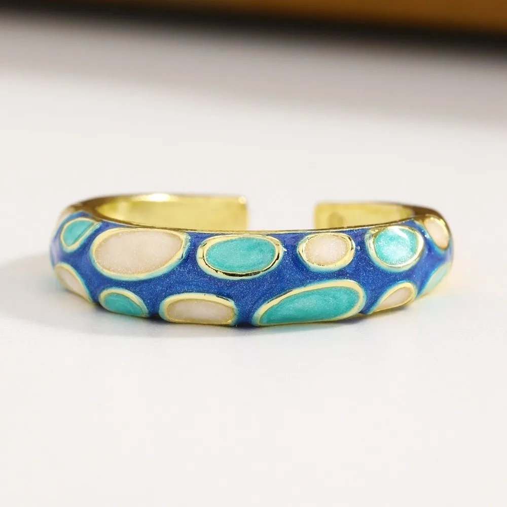 Fashion Chinese Style Drip Oil Ring Colorful Vintage Enamel Statement Ring Ethnic Adjustable Floral Pattern Ring Anniversary