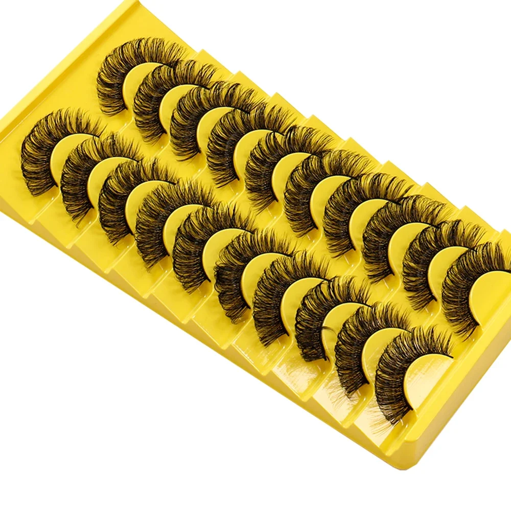 10 Pairs Lashes D Curl Russian Lashes 3D Mink Eyelashes Reusable Fluffy Russian Strip Lashes eyelashes extensions