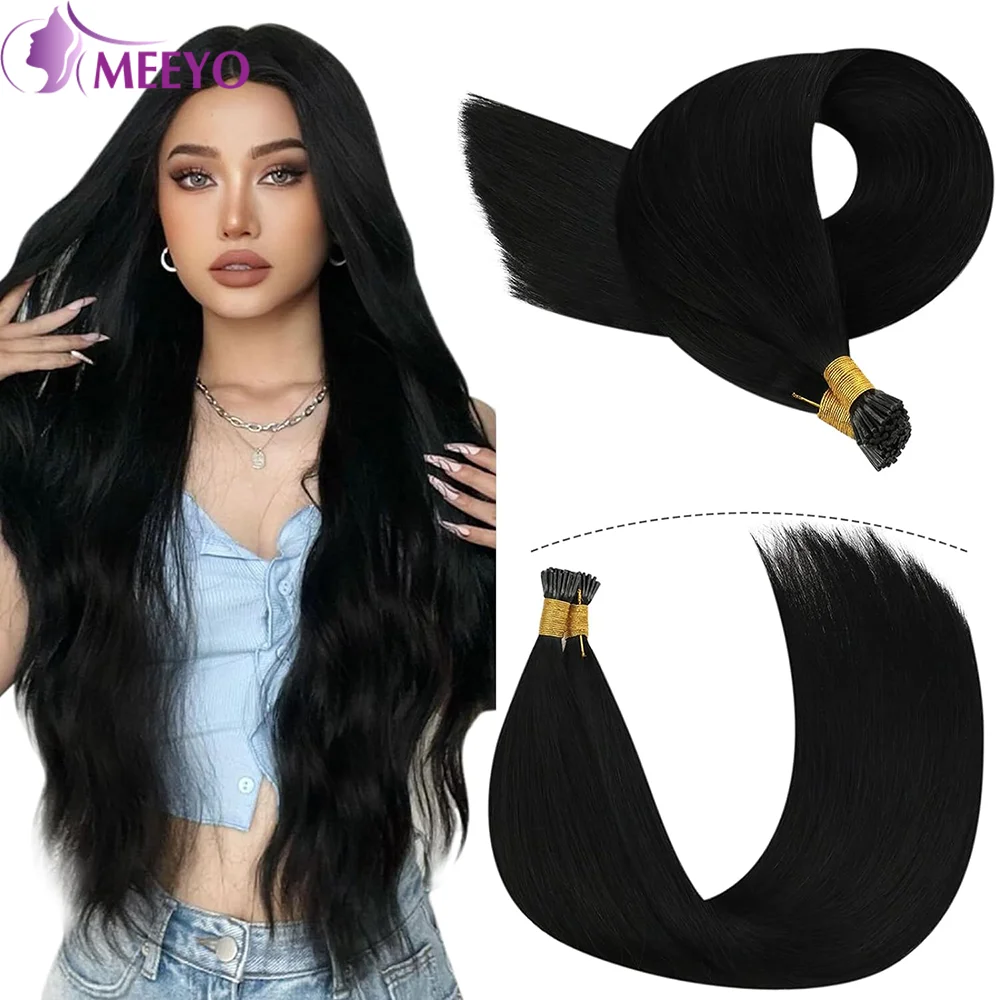 Straight I Tip Human Hair Extension Brazlian Remy Real Hair Extensions 26 Inches Capsules Keratin 50 Strands Natural Black Color