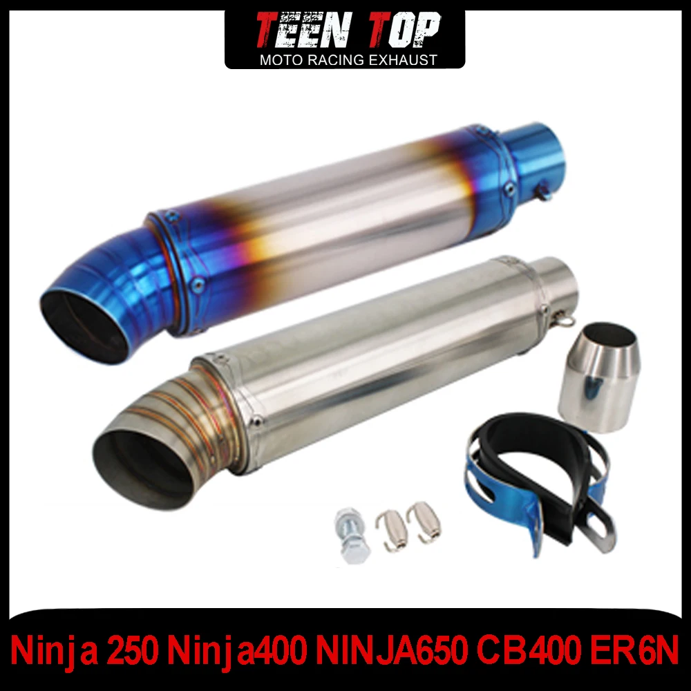 51mm Universal Exhaust Muffler Escape Moto Exhaust System Ninja 250 Ninja400 NINJA650 CB400 ER6N Stainless Silencer Pitbike