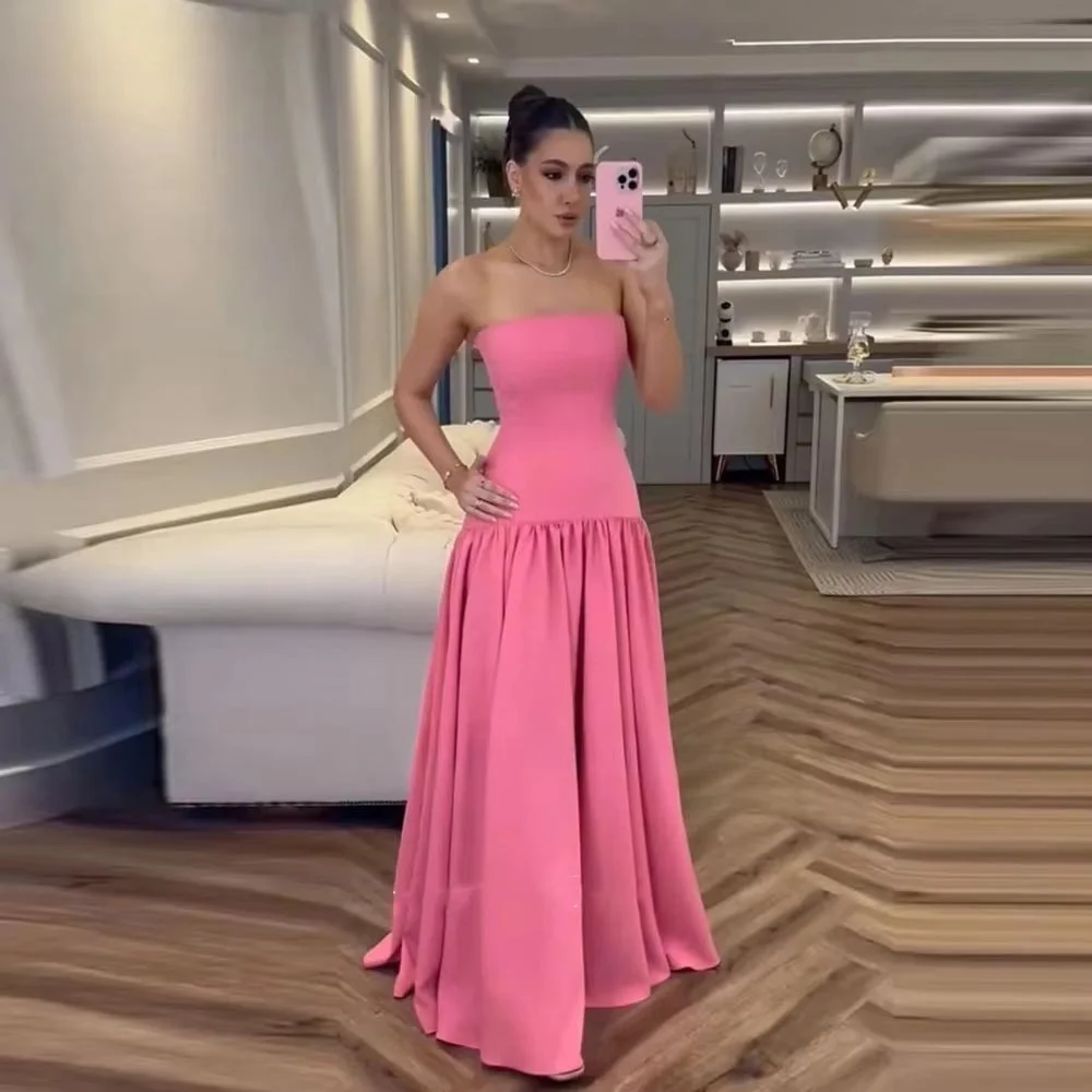 

Customized Exquisite Ruched Women Prom Dress Charming Ruffles Zipper Sleeveless Women Party Dress Boat-neck Women Evening Gown