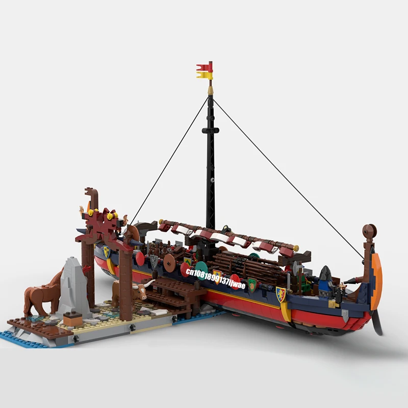 2011pcs European Medieval Street View Viking longship Model creative ideas Retro childToy BirthdayGift Building blocks MOC-31132