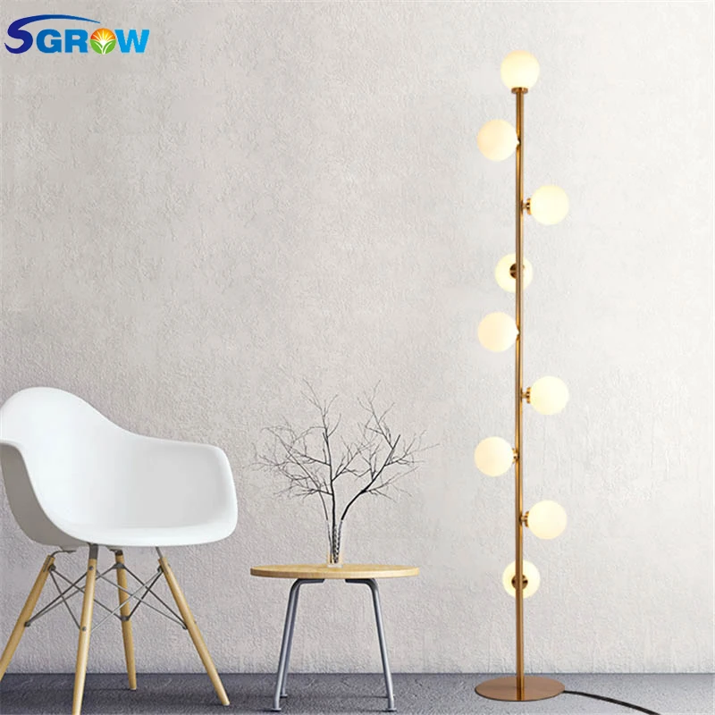 SGROWNordic Bubble Ball Floor Lamp Modern Gold Rod Iron Art Luminaires for Living Room Bedroom Bedside Decoration Standing Light