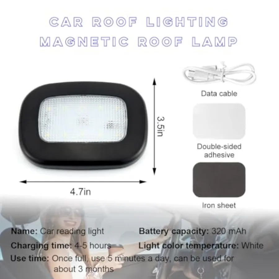 Car Interior Ceiling Roof Lights, Magnetic Rechargeable USB Wireless Dome Lamp, LED Auto Map Reading Light Cover for Insider Ro view 2