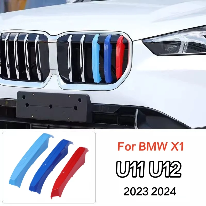 3pcs  ABS Car Front Grille Stripes Covers Grid Strips Clips Trim cover For BMW X1 2023 2024 U11 U12 Car Accessories