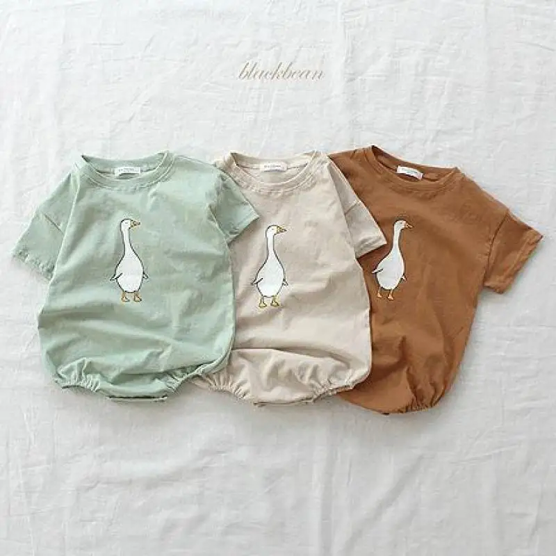 2026 Summer New Baby Short Sleeve Bodysuit Cotton Infant Boy Girl Cute Cartoon Print Jumpsuit Thin Simple Newborn Clothes 0-24M
