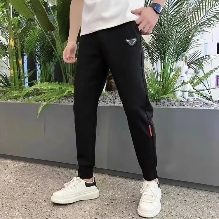 

Spring 2025 Men's Faion Spor Slim Fit Casual Pants Trendy Patchwork Elastic Waist Cotton Polyester Blend Daily Wear