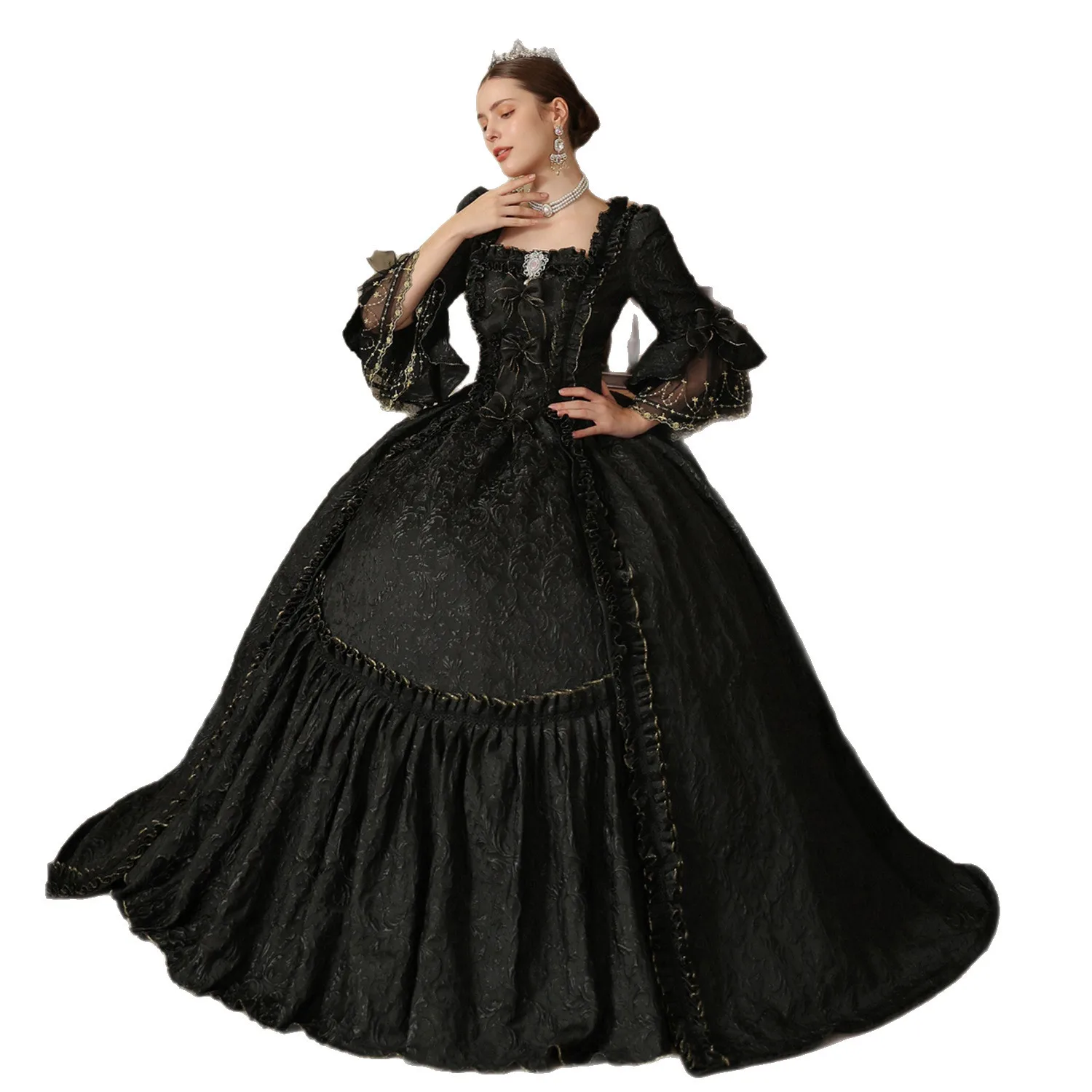 블랙 프렌치 코트 드레스 공연 드레스 여행 사진 러시아 공주 드레스 유럽 의상 사진 무대 Vestido Festas