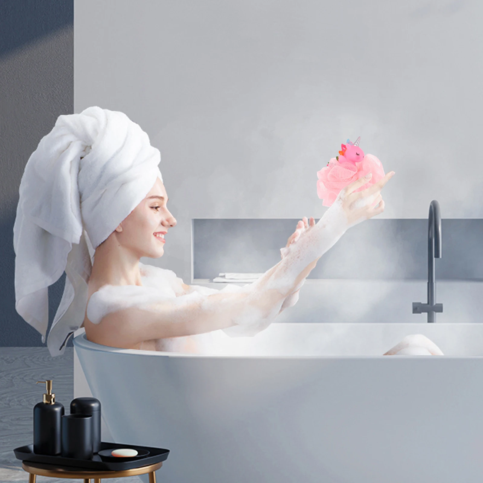 

2 Pcs Bath Ball Poufs Shower Scrubber for Body Scrunchie Frosted Baby Sponge Girls Pink Scrunchies Miss