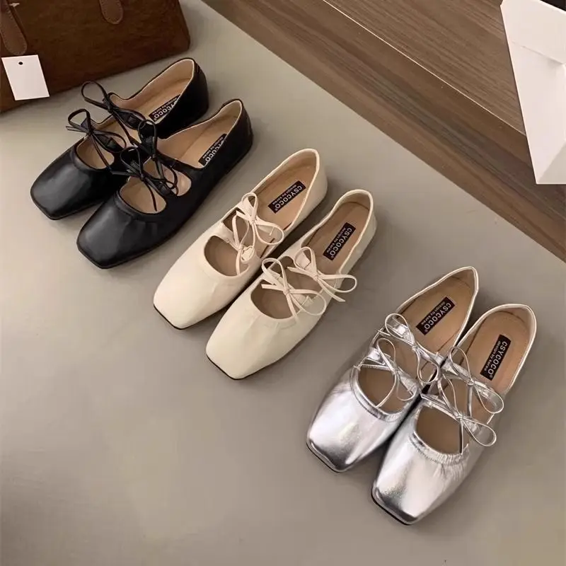 Women's Mary Jane oes Flat Bot Gentle Evening Sle Spring New Arrival Korean Sle  Knot PU Leather Faion Si...
