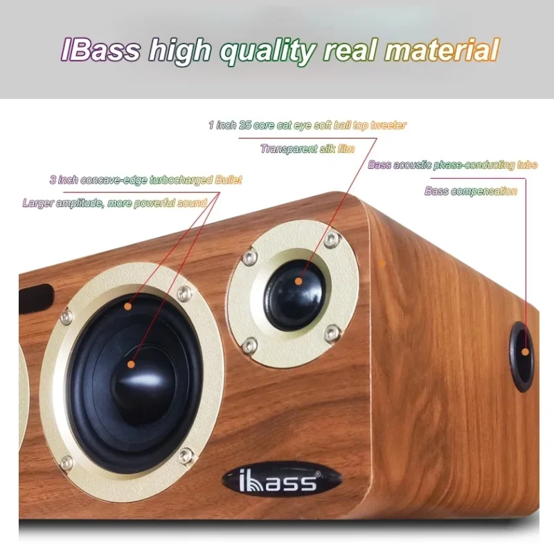 Ibass Wood Speakers 90W Ultra High Power Bluetooth Speaker 4 Units Surround Sound Subwoofer Karaoke TV Home Theater Equipment