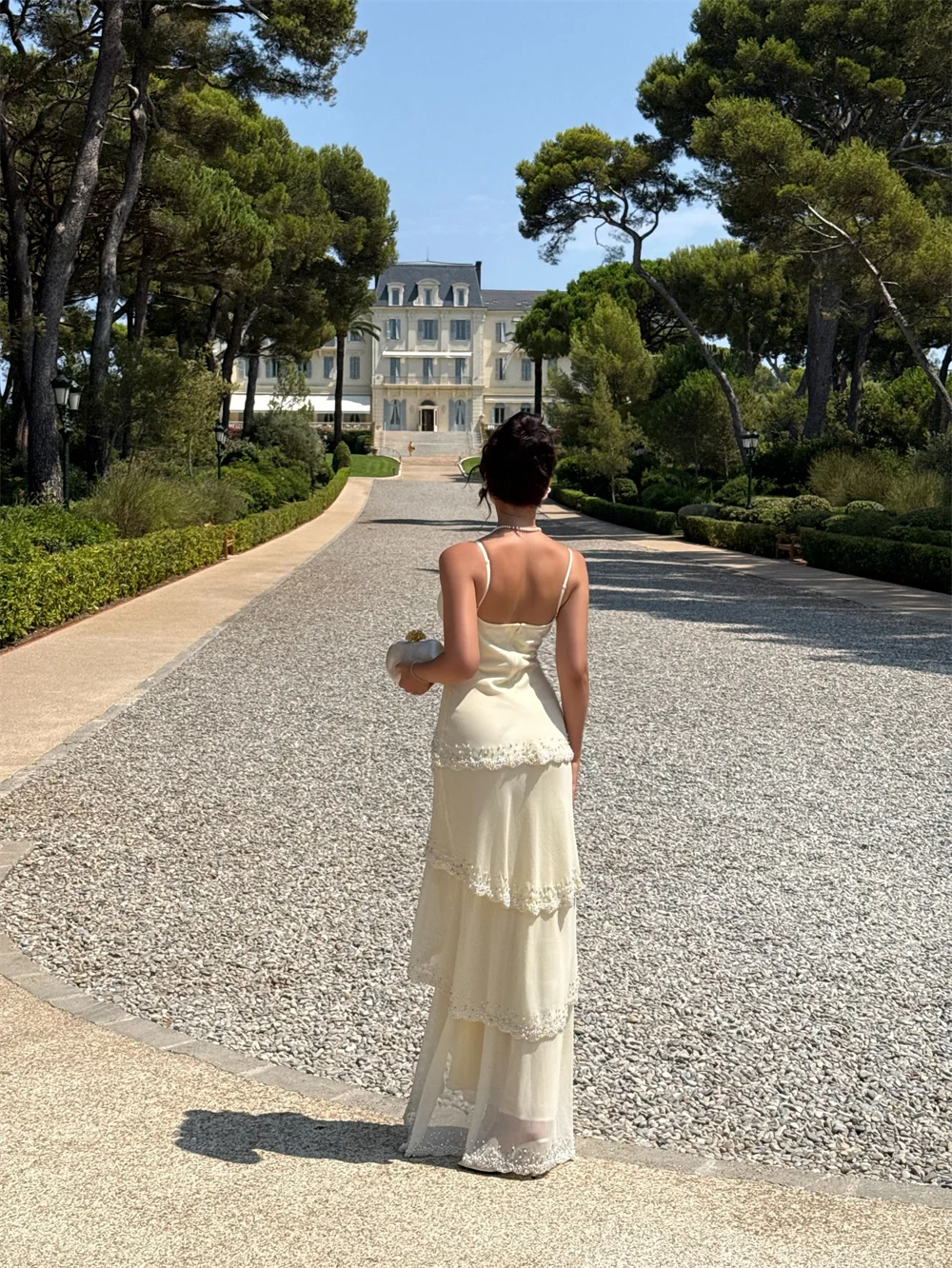 Amanda Customizd Spaghetti Strap Sweetheart neck Chiffon Maxi dress Evening gowns Tiered ruffle hem Elegant Women's party dress