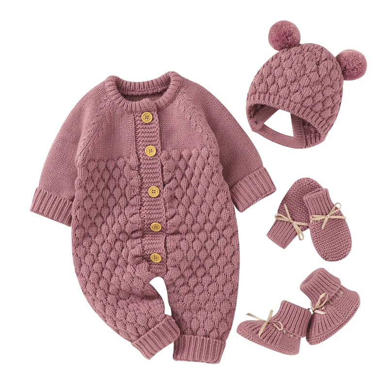 

Baby Rompers Clothes Autumn Winter Knitted Newborn Boys Girls Solid Plain Jumpsuits Fashion Solid Plain Toddler Kids Unisex Wear