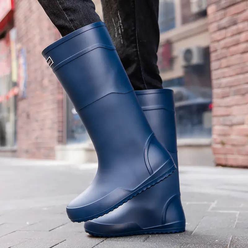 

Plain Men's Rain Boots Flat Alphabet High Young Garden Fishing Work Adult Waterproof and Non-slip Male Shoes Resistant New 2025