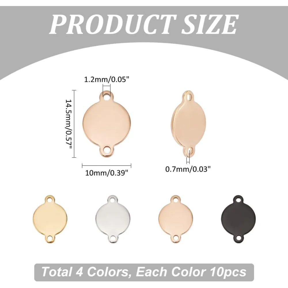 40 قطعة 4 ألوان الفولاذ المقاوم للصدأ ربط موصل 10 مللي متر شقة جولة مجوهرات موصل لسوار قلادة مجوهرات DIY صنع عدة