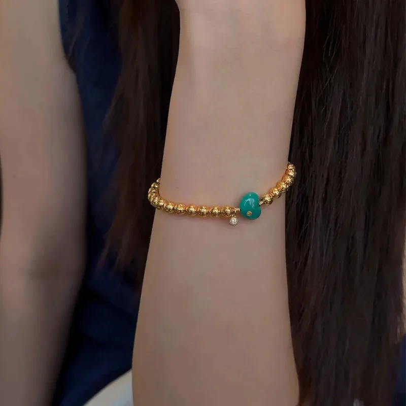 

Light luxury beads glossy blue heart-shaped bracelets women's antique gold crafts retro turquoise bracelet charms party jewelry