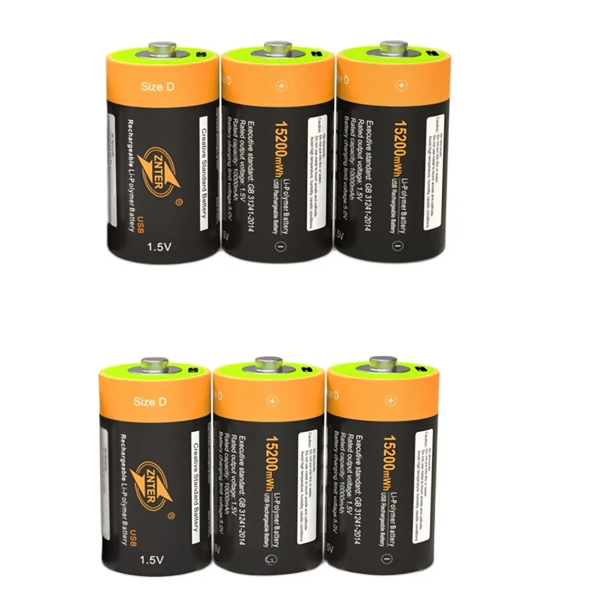 

6pcs/lot 100% ZNTER 1.5V 15200mWh Rechargeable Battery D Lipo LR20 Battery for RC Camera Drone Fast Charge via Type C Cable